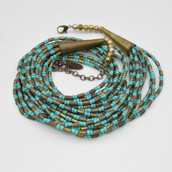 Vintage Tanjore Bead and Brass Statement Necklace Multi Strand - Picture 2 of 5